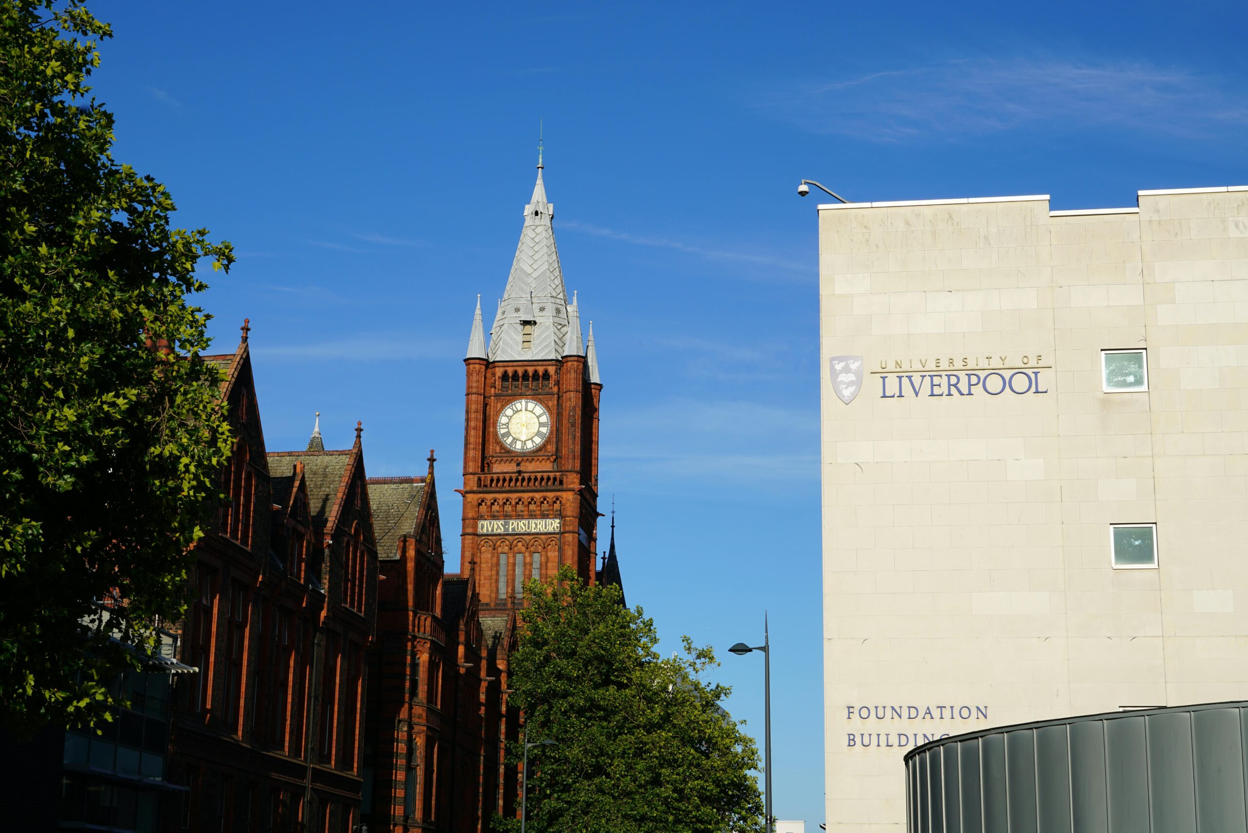 University of Liverpool's iconic architecture featuring Victoria Gallery and Library on a sunny day.